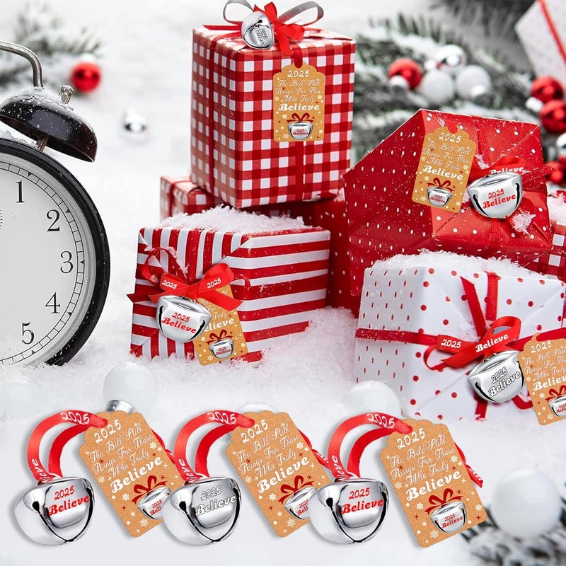 LUYI 30 Sets Christmas Bells Decor Christmas Believe Bell Ornaments Bulk Polar Express Bell Decorations Xmas Party Gifts Favors Tags Silver Sleigh Jingle Bells for Christmas Tree Decoration(1.6 Inch) - Image 4
